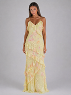 Floral Chiffon Ruffle Maxi Dress Wedding Guest
