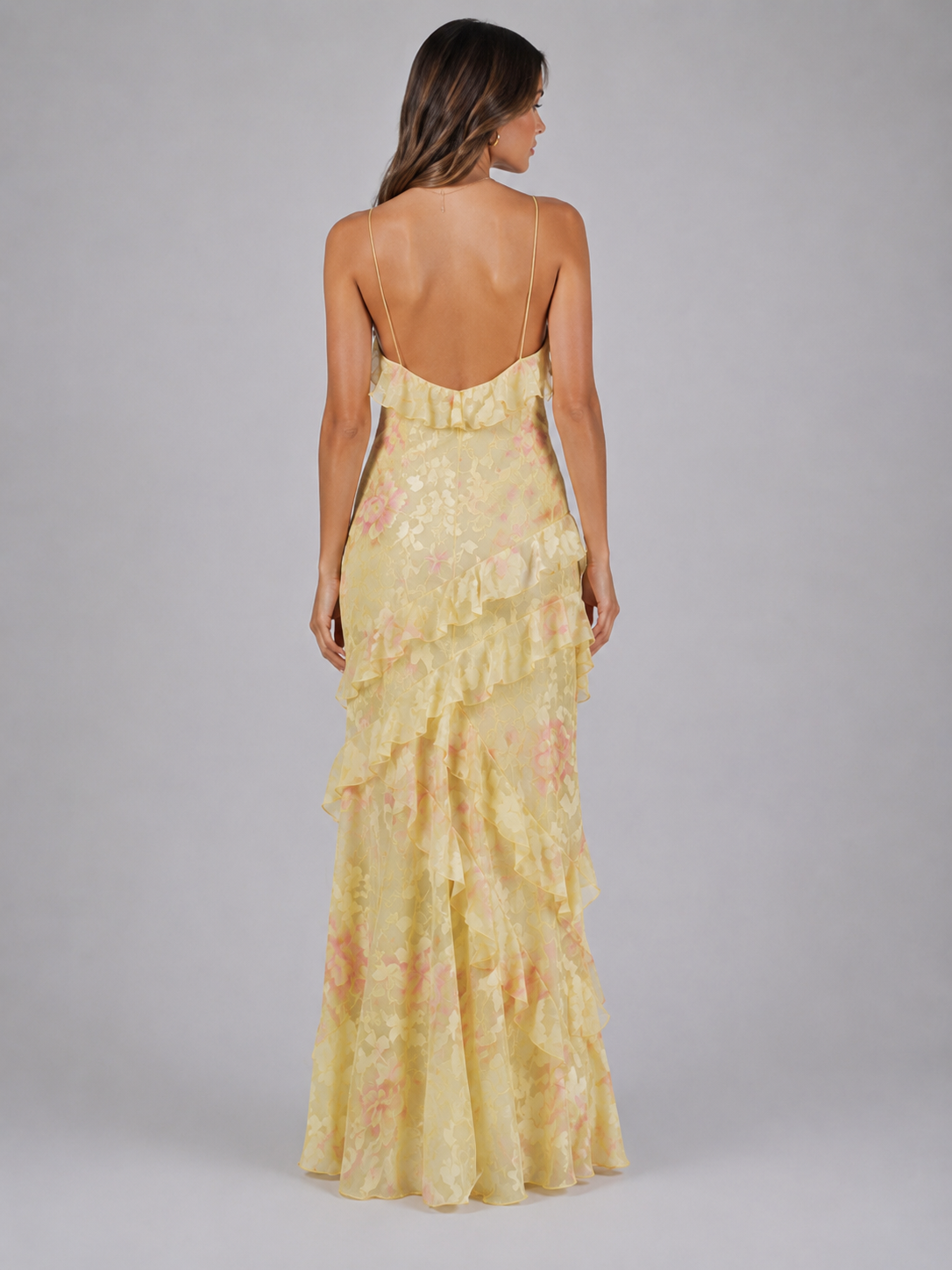 Floral Chiffon Ruffle Maxi Dress Wedding Guest