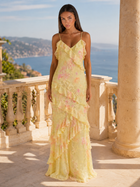 Floral Chiffon Ruffle Maxi Dress Wedding Guest