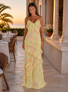 Floral Chiffon Ruffle Maxi Dress Wedding Guest