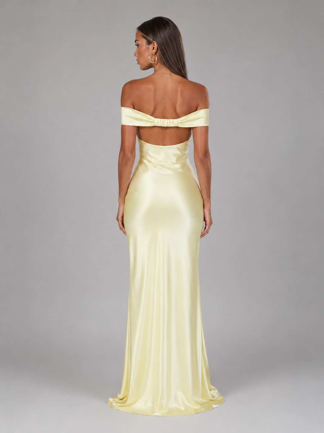 Satin Feel Off Shoulder Maxi Dress Wedding Guest