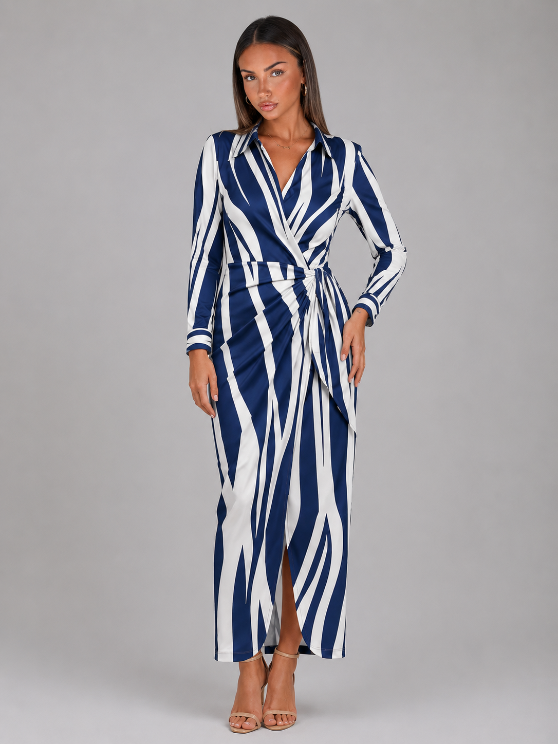 Striped Twist Knot Midi Shirt Dress Summer Women