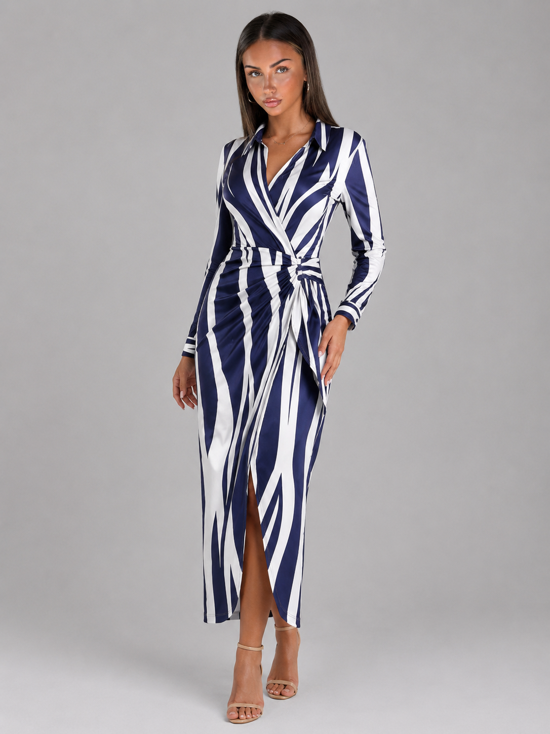Striped Twist Knot Midi Shirt Dress Summer Women