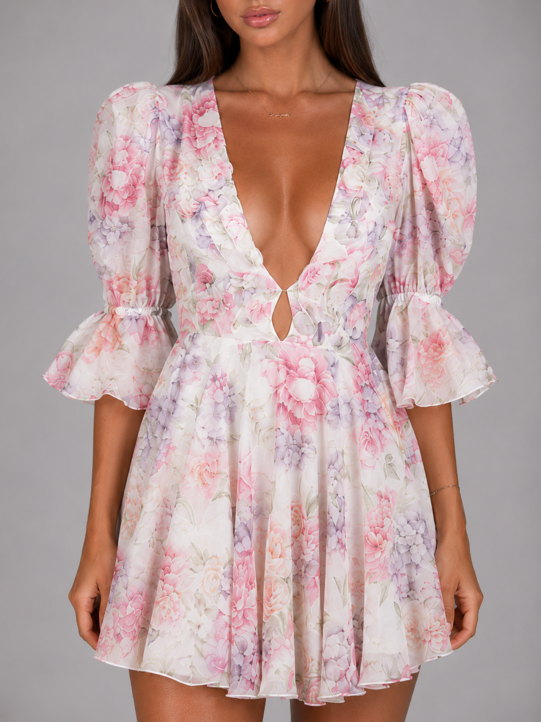 Floral Chiffon Mini Dress Summer Women