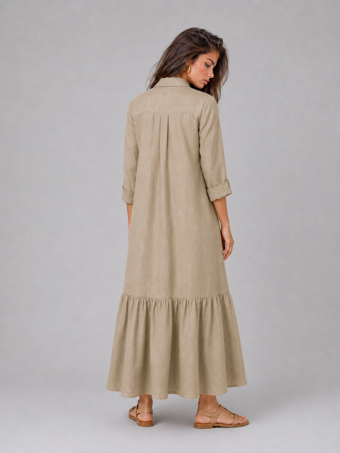 Cotton Blend Tiered Maxi Shirt Dress Summer Women