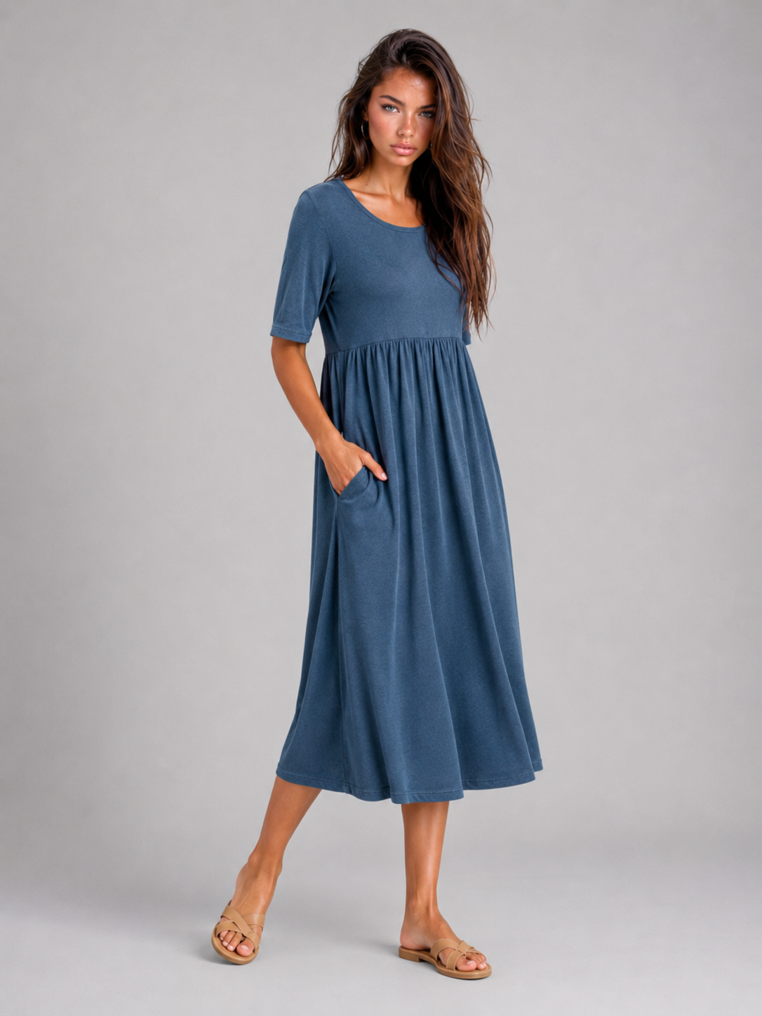Linen Look Midi Dress Summer Women