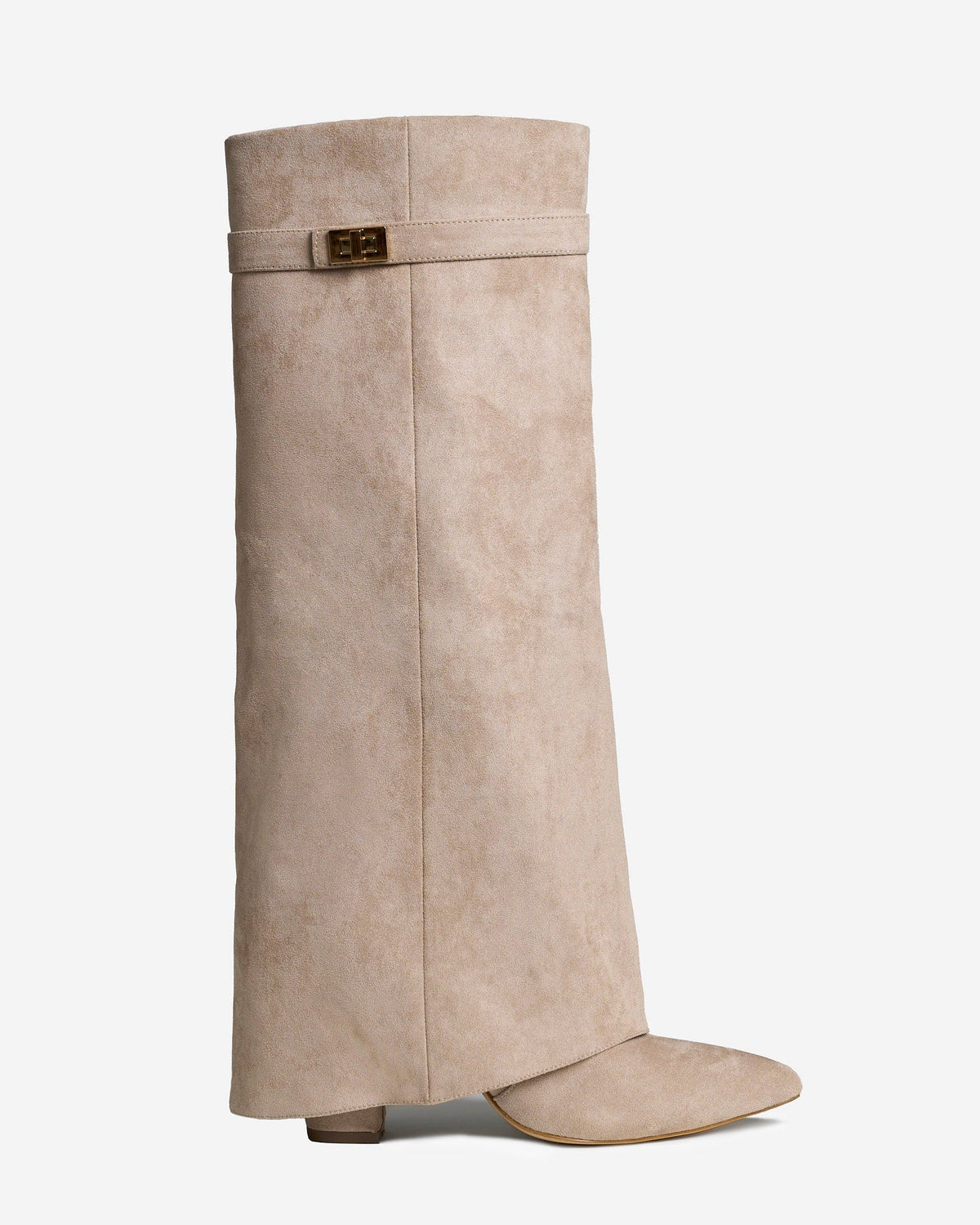 Eveline | Beige Leather Knee High Boots