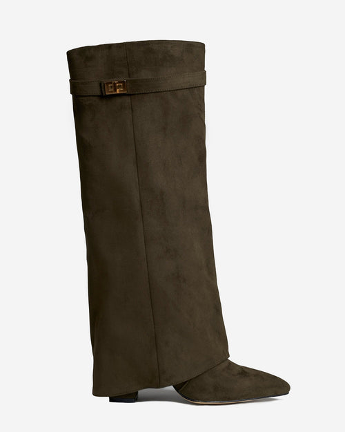 Elodie | Olive Green Suede Knee High Boots