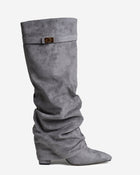 Colette | Grey Slouchy Suede Knee High Boots