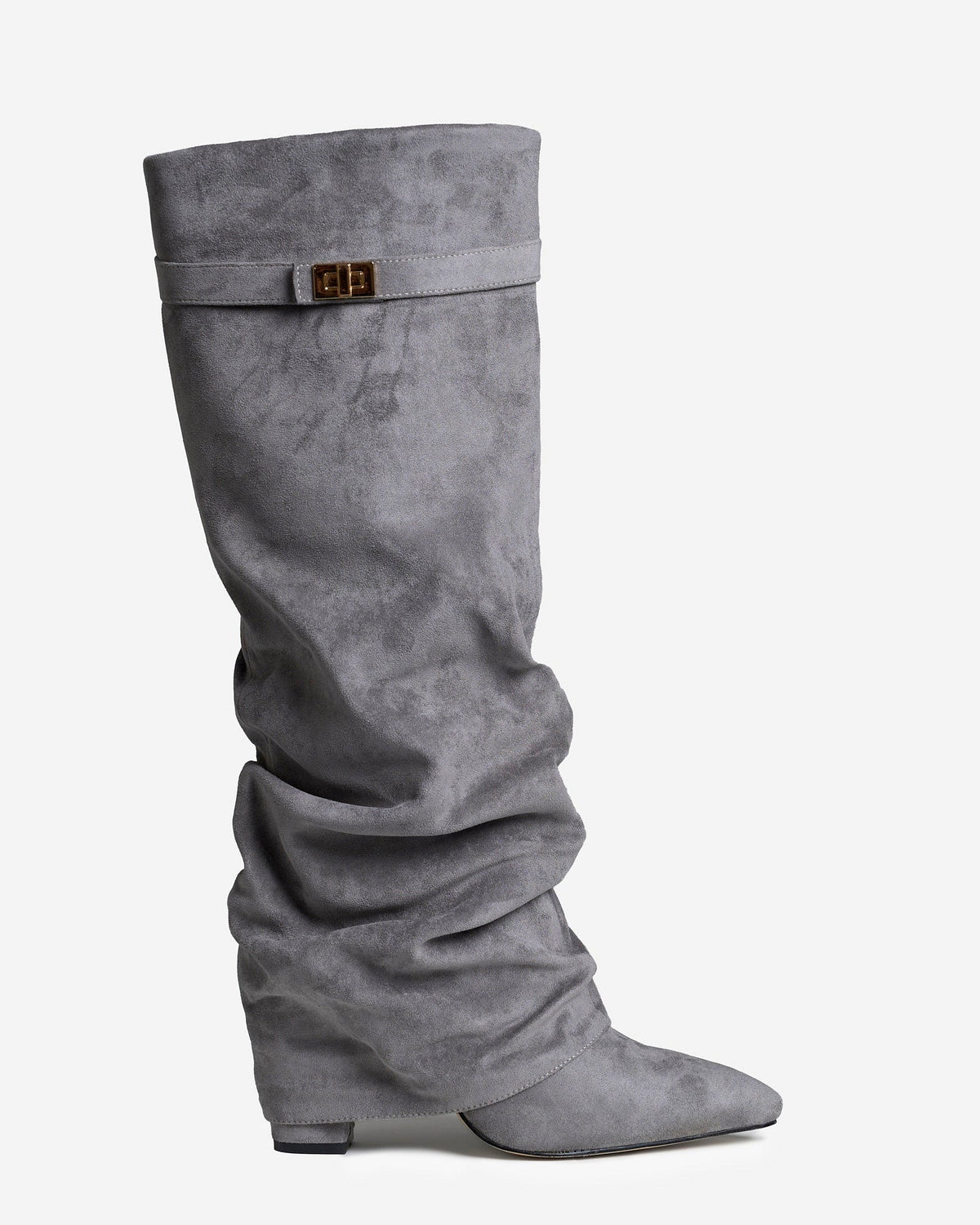 Colette | Grey Slouchy Suede Knee High Boots