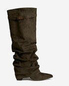 Amelie | Olive Green Slouchy Suede Knee High Boots