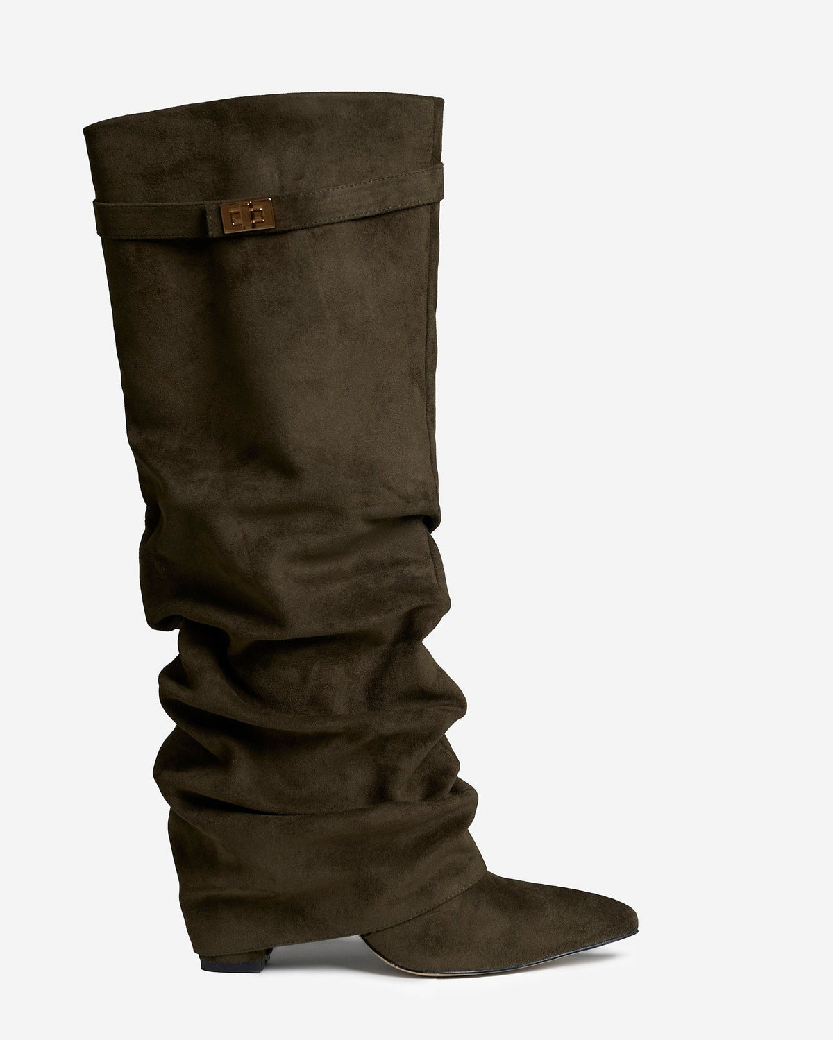 Amelie | Olive Green Slouchy Suede Knee High Boots