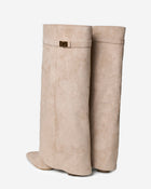 Eveline | Beige Leather Knee High Boots