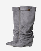 Colette | Grey Slouchy Suede Knee High Boots