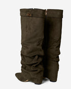 Amelie | Olive Green Slouchy Suede Knee High Boots