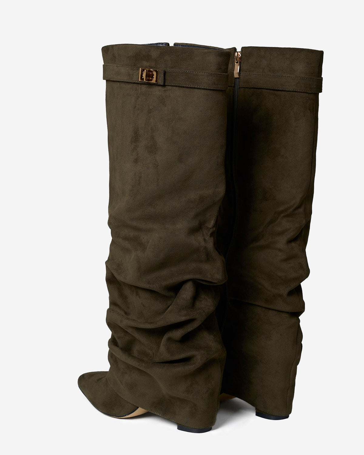 Amelie | Olive Green Slouchy Suede Knee High Boots