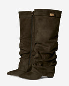 Amelie | Olive Green Slouchy Suede Knee High Boots
