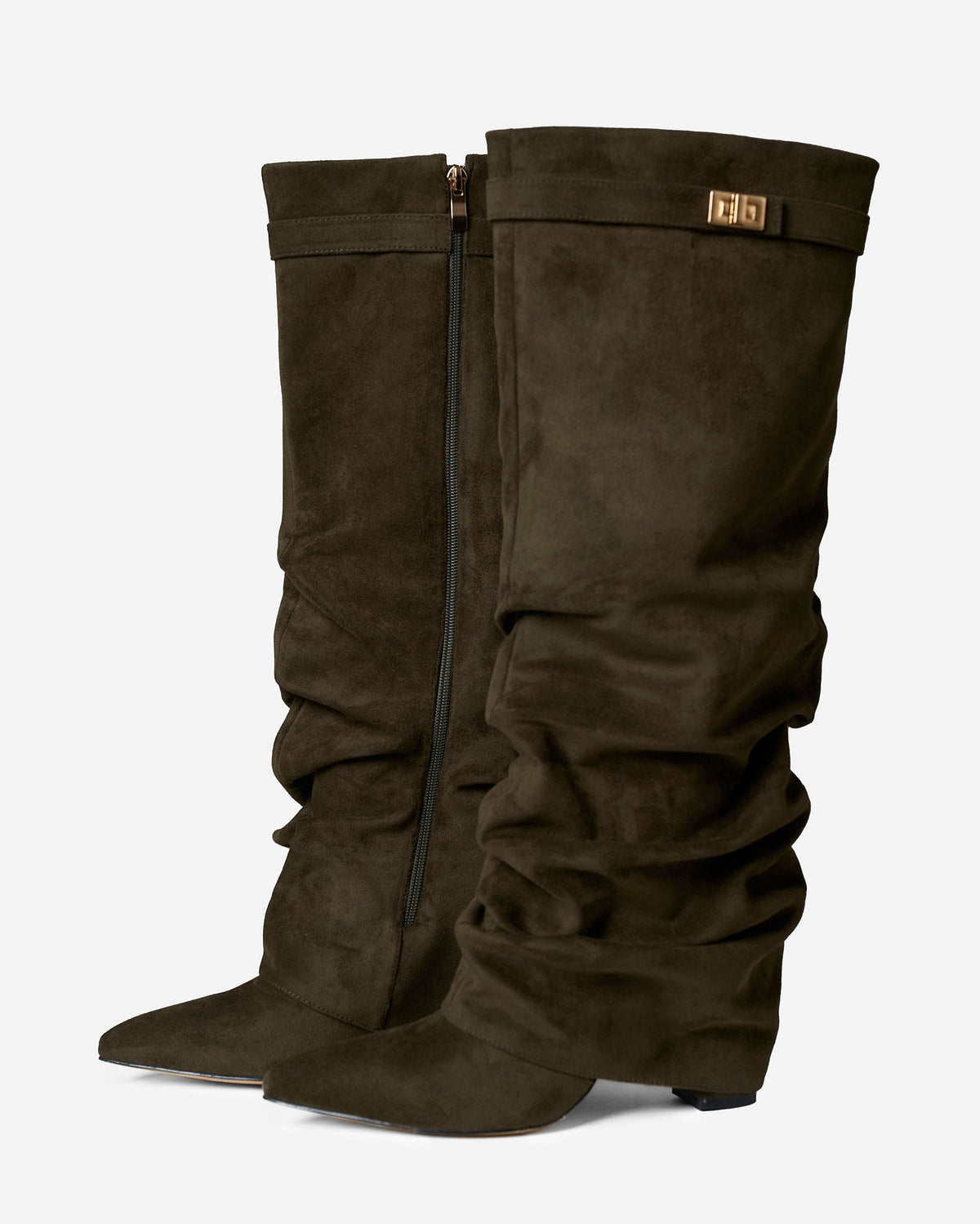 Amelie | Olive Green Slouchy Suede Knee High Boots