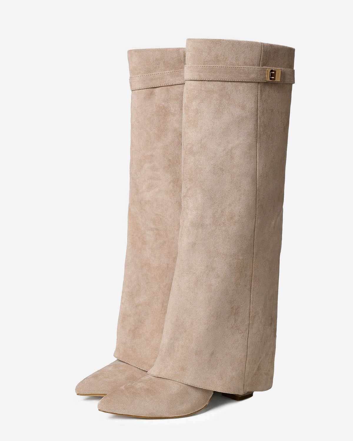 Eveline | Beige Leather Knee High Boots