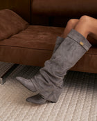 Colette | Grey Slouchy Suede Knee High Boots