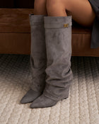 Colette | Grey Slouchy Suede Knee High Boots