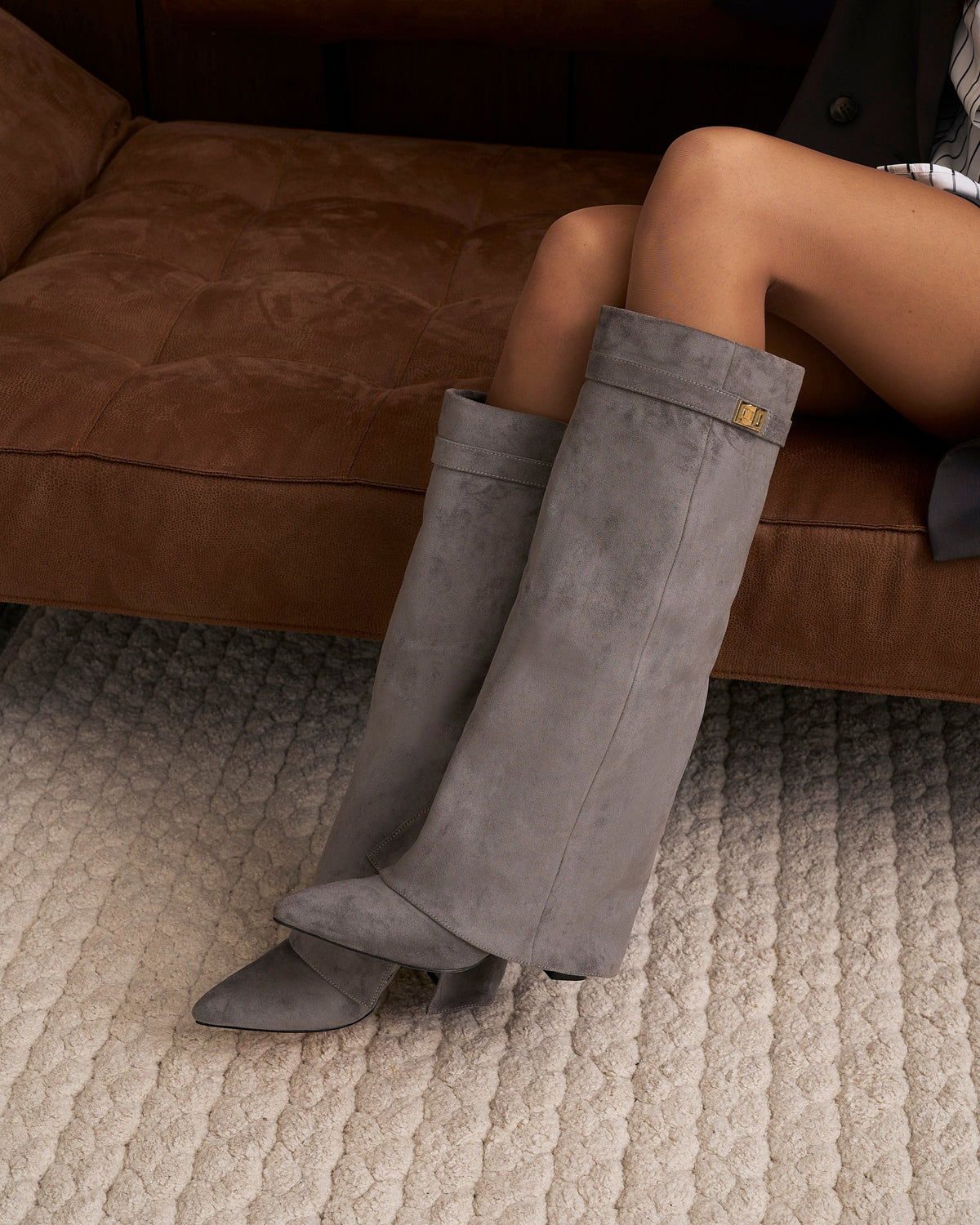 Siena | Grey Suede Knee High Boots