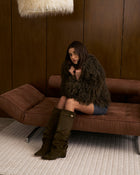 Amelie | Olive Green Slouchy Suede Knee High Boots