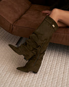 Amelie | Olive Green Slouchy Suede Knee High Boots