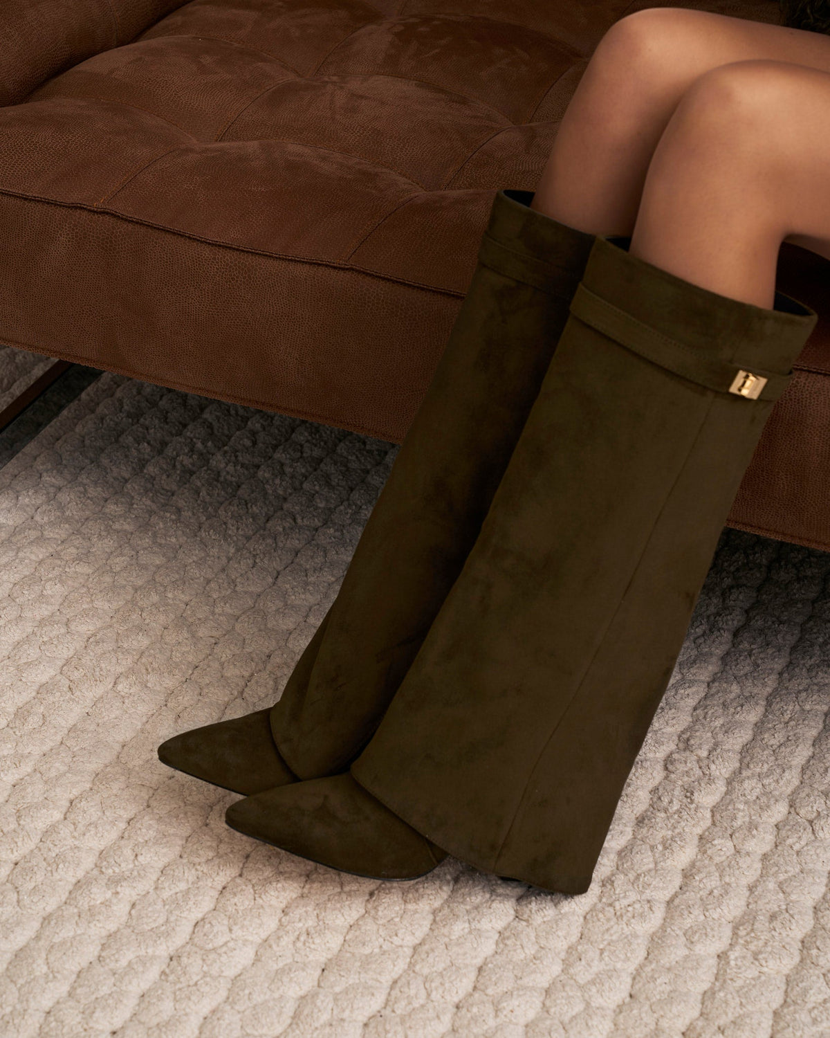 Elodie | Olive Green Suede Knee High Boots