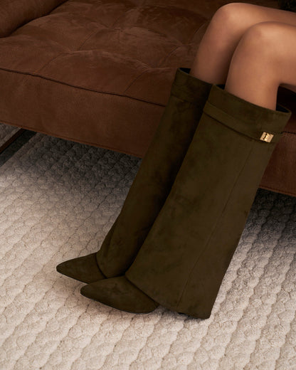 Elodie | Olive Green Suede Knee High Boots