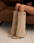 Eveline | Beige Leather Knee High Boots