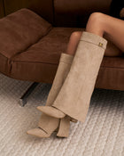 Eveline | Beige Leather Knee High Boots