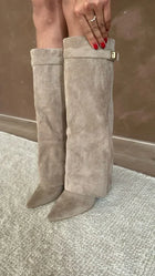 Women's Faux Suede Knee-High Boots Wedge Heel Zip