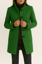 Women's Stand Collar Button Front Coat Hip Length