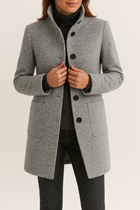 Women's Stand Collar Button Front Coat Hip Length