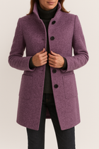 Women's Stand Collar Button Front Coat Hip Length
