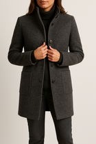 Women's Stand Collar Button Front Coat Hip Length