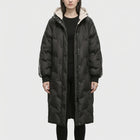 Women's Long Quilted Hooded Coat with Stripe Detail