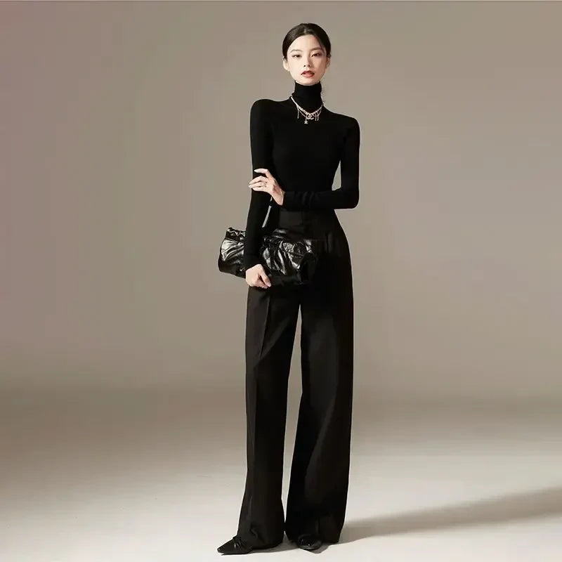 Women's Wide-Leg Cotton Pants High-Waisted Draped
