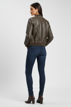 Women’s Bomber Jacket with Collared Neck and Woven Outer Surface