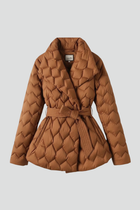 Women’s Down Coat with Belted Waist and Deep Pockets