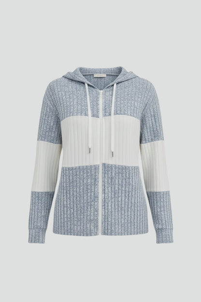 Women’s Hooded Jacket with Zipper and Ribbed Panels