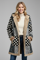 Women’s Hooded Overcoat with Zip and Patchwork Surface
