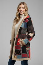 Women’s Hooded Overcoat with Zip and Patchwork Surface