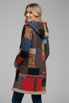Women’s Hooded Overcoat with Zip and Patchwork Surface