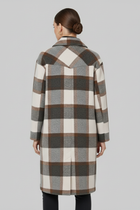 Women’s Long Coat with Button Front and Checked Woven Surface