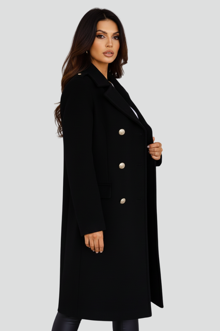 Women’s Long Coat with Double Buttons and