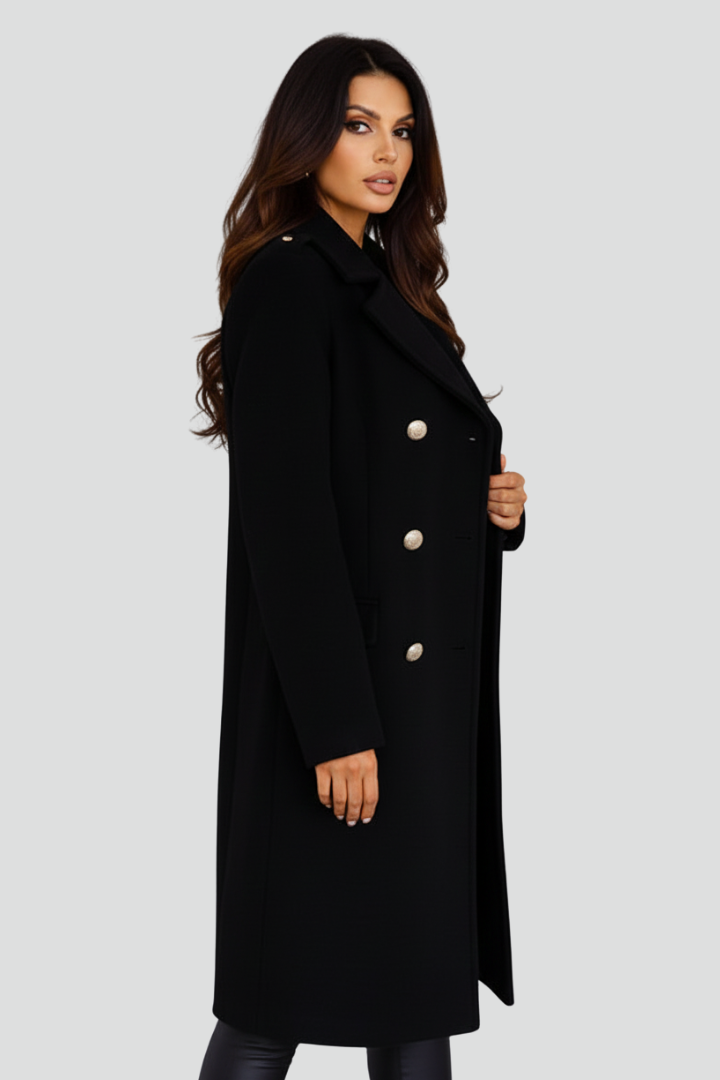 Women’s Long Coat with Double Buttons and