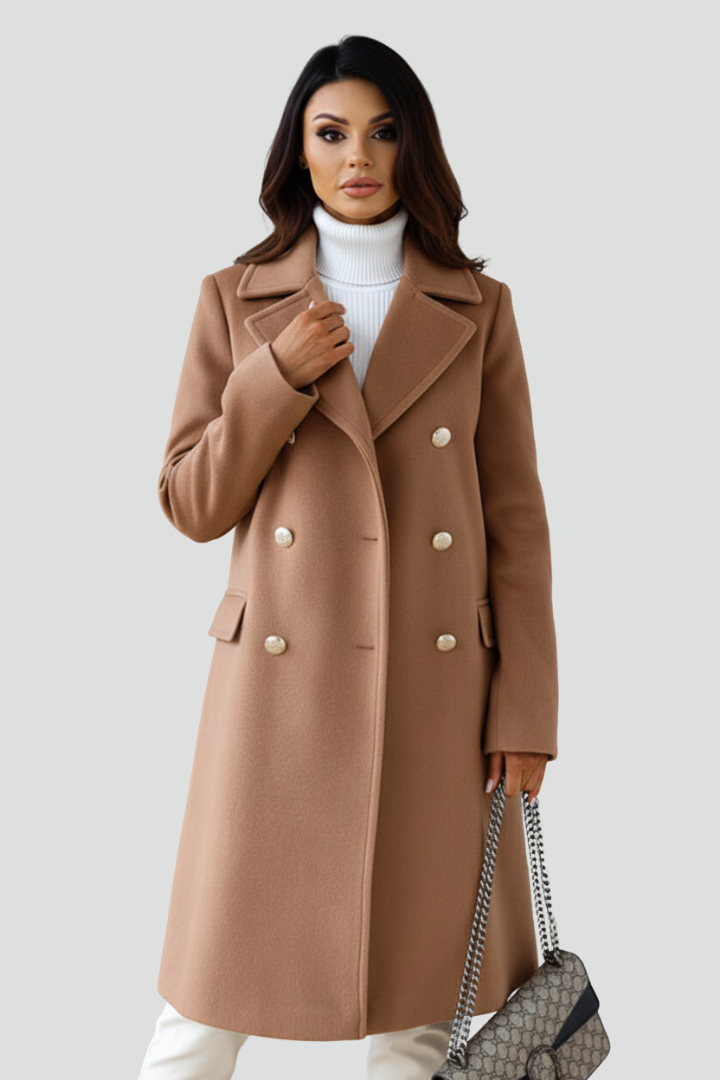 Women’s Long Coat with Double Buttons and