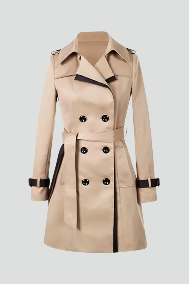 Women’s Trench Coat with Belt and Textured Surface